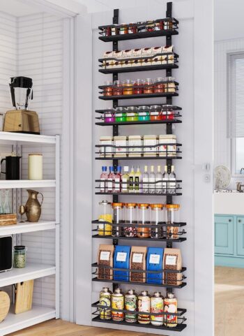 Eastherry Over The Door Pantry Organizer，9-Tier Over The Door Organizer with Adjustable Basket，Metal Hanging Pantry Organizers and Storage for Kitchen, Back of Door Seasoning Rack (Black)
