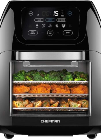 CHEFMAN Multifunctional Digital Air Fryer+ Rotisserie, Dehydrator, Convection Oven, 17 Touch Screen Presets Fry, Roast, Dehydrate, Bake, XL 10L Family Size, Auto Shutoff, Large Easy-View Window, Black