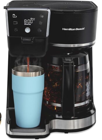 Hamilton Beach 2-Way Drip Coffee Maker & Single Serve Coffee Machine | Hot & Iced Coffee Maker| 12 Cup Glass Carafe| AquaFlow Showerhead | Auto Pause & Pour | Black |47500J