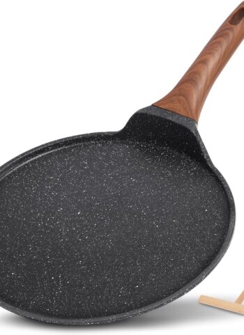 ESLITE LIFE 11 Inch Crepe Pan with Spreader, Nonstick Granite Coating Dosa Pan, Roti Tawa Comal Para Tortillas Pancake Griddle Pan, Induction Compatible, PTFE & PFOA Free, Black